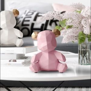 Bear coin bank geometric statue decor figure pink animal cartoon cute home decor